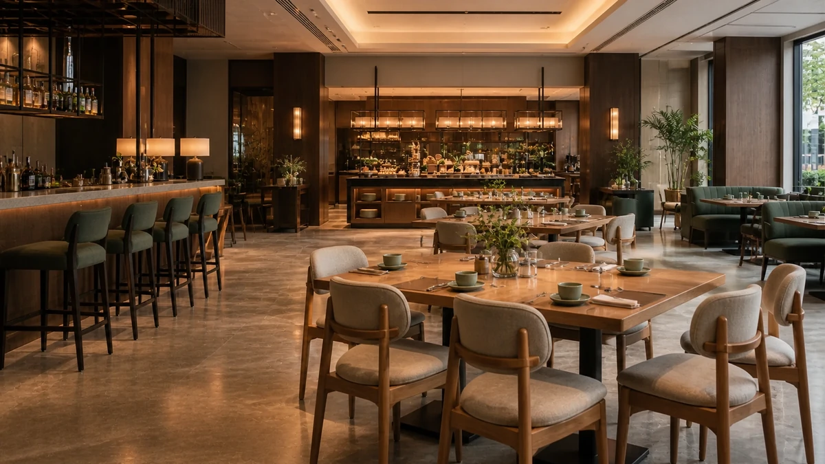 Titelbild zum Ratgeber: Hotelgastronomie möblieren: Frühstück, Bar und Bankett nach Tageszeiten planen